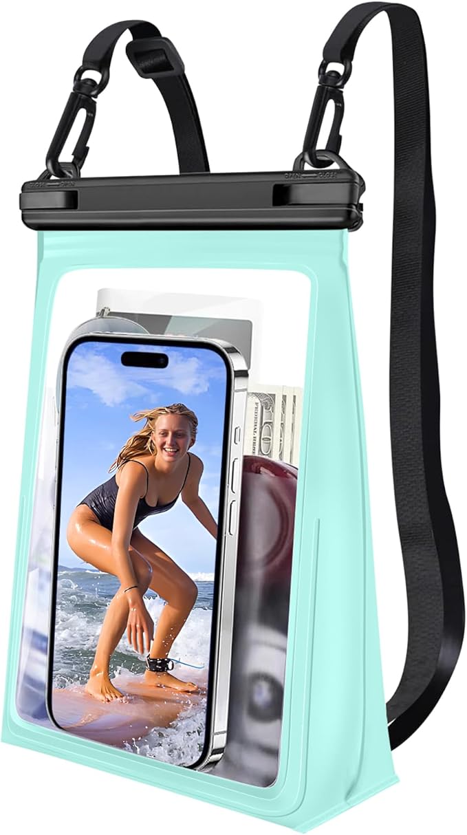 PEDVSTY Large Waterproof Phone Pouch [with Sealing Strip], Cell Phone Dry Bag for iPhone Galaxy All Phones, Floating Water Proof Bag for Beach Water Park Green