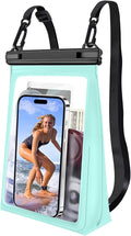 PEDVSTY Large Waterproof Phone Pouch [with Sealing Strip], Cell Phone Dry Bag for iPhone Galaxy All Phones, Floating Water Proof Bag for Beach Water Park Green