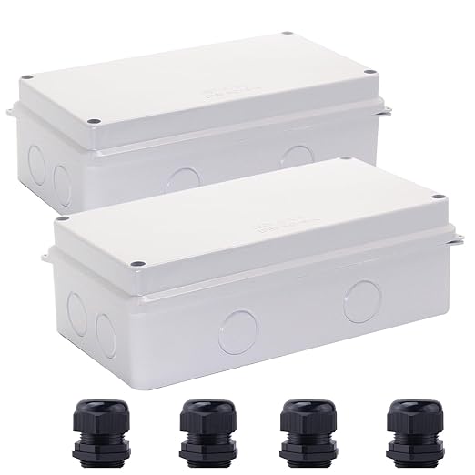 Electrical Box, Outdoor Waterproof Box IP65 Junction Box with Reserved Holes,ABS Plastic Project Box Power Cord Enclosure White 2Pcs 7.9 x 3.4 x 2.8 inch(200x100x70mm)