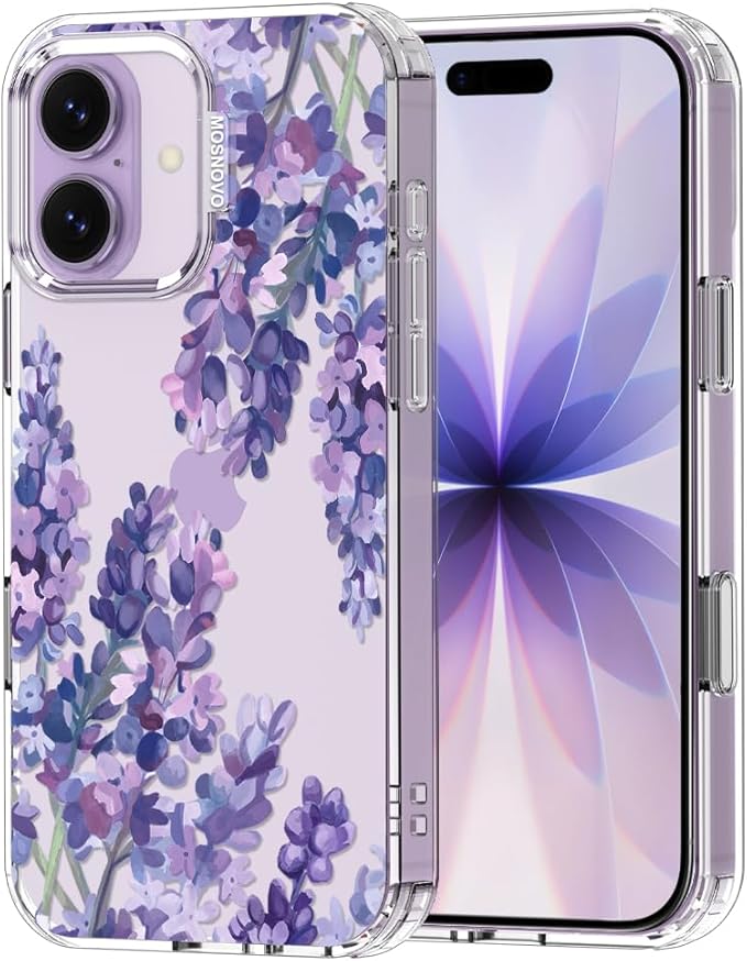 MOSNOVO for iPhone 17 Case | Military Grade 6.6ft Drop Tested | Camera Control | Clear with Lavender Design