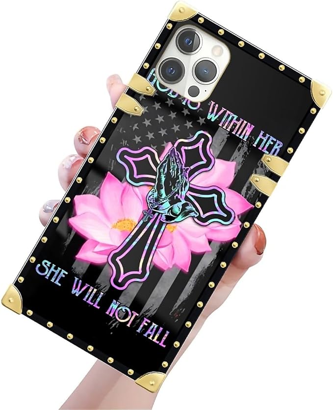 Compatible with iPhone 12 12 Pro Case, Praying Cross Hands Luxury Golden Decoration for Girl Women Soft TPU Shockproof Protective Hard PC Back for iPhone 12 12 Pro