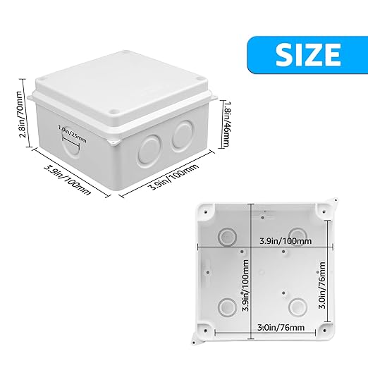 NineLeaf Junction Box, ABS Plastic Box IP65 Waterproof Outdoor Dustproof Water Resistant Electronic Enclosure, External Size 3.9 x 3.9 x 2.8 inch(100x100x70mm),White