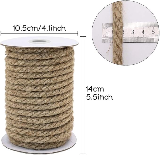 Vivifying 50 Feet 10mm Jute Rope, Natural Heavy Duty Twine for Crafts, Cat Scratching Post, Gardening, Bundling and Hanging