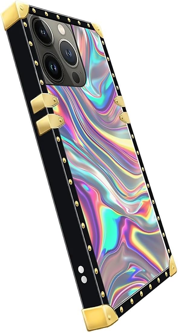 Compatible with iPhone 13 Pro Case, Holographic Abstract Iridescent Textures Luxury Golden Decoration for Girl Women Soft TPU Shockproof Protective Hard PC Back for iPhone 13 Pro