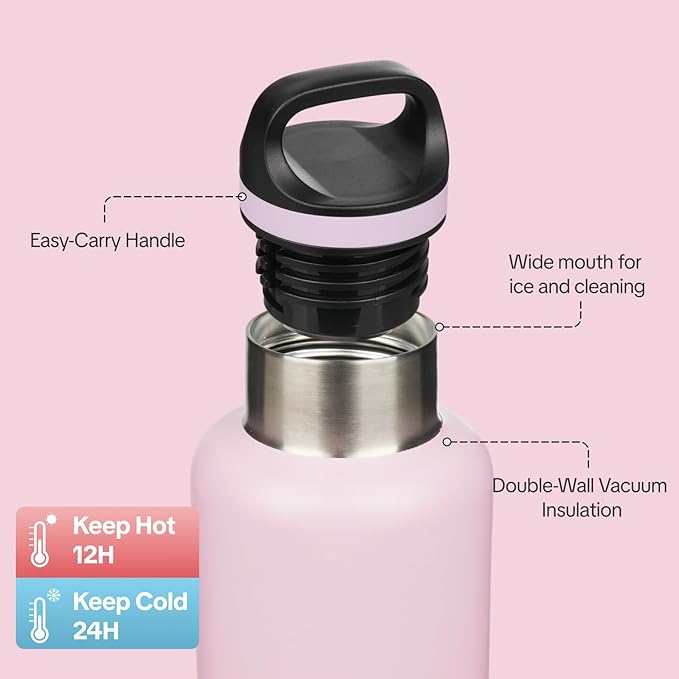 BJPKPK Insulated Water Bottle 32OZ Stainless Steel Water Bottle with Handle Double Walls Vacuum Insulated BPA Free Flask, Cherry