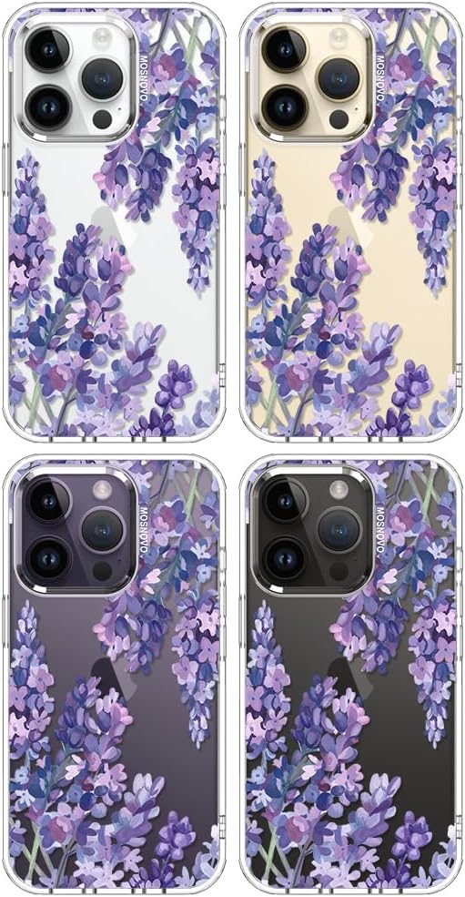MOSNOVO Case for iPhone 14 Pro, [Buffertech 6.6ft Military-Grade Drop Protection] [Anti Peel Off Tech] Clear TPU Bumper Phone Case Cover Design - Lavender