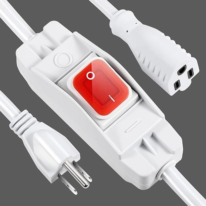 Outdoor Waterproof On/Off Switch Extension Cord, Heavy Duty 125v/250v Black SJTW Cord (1.5 Ft, White)