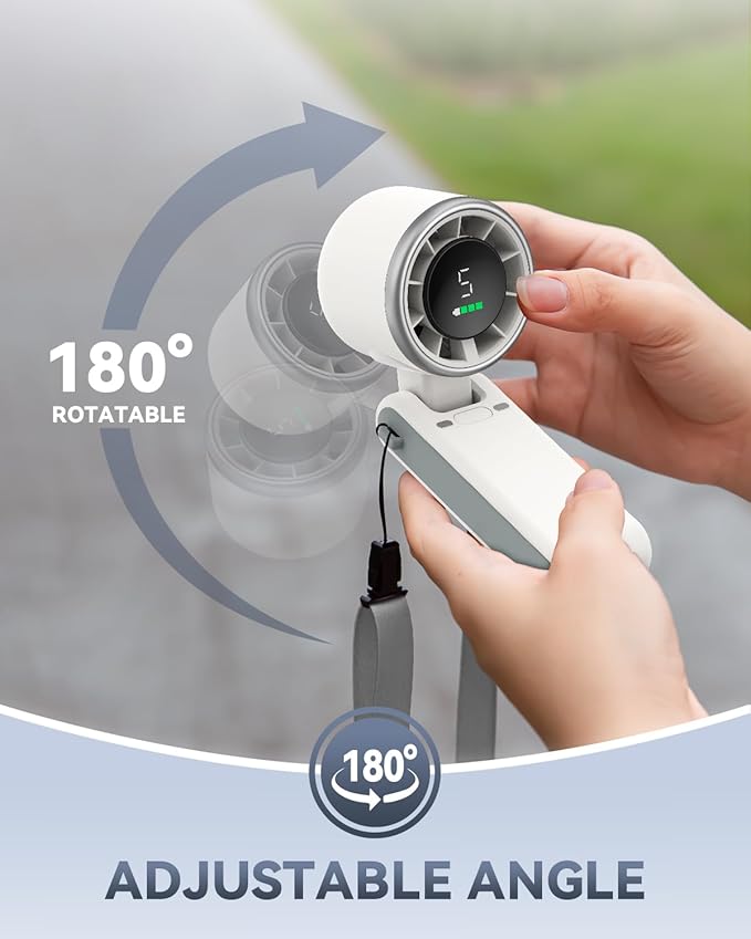 PlayHot Portable Handheld Turbo Fan, 5 Gear Wind, Battery Operated, Up to 12 Working Hours, 3 IN 1 Hand Fans with Air Turbo Tech Cooling Fan for Outdoor Activities, Travel, Beach (White)