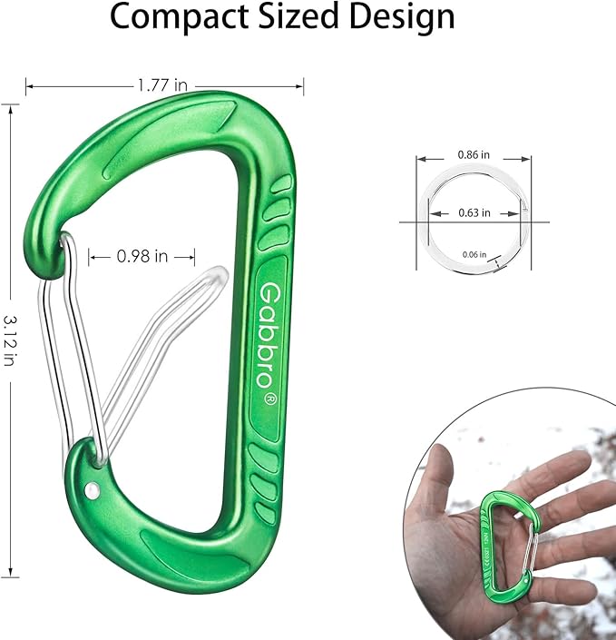 Gabbro Carabiner Clips Heavy Duty 12kN (2697 lbs), Wiregate Aluminum Lightweight Caribeener for Hammock, Hiking, Camping, Water Bottle, Dog Leash Harness, Keychains