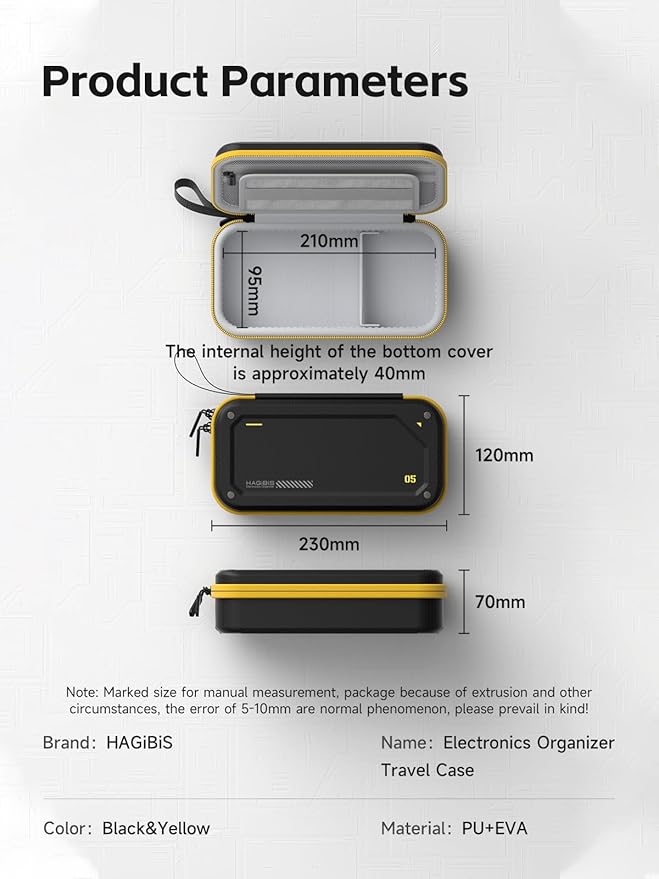 Hagibis Electronic Organizer Traveling Case Bag EVA Hardshell PU Portable Carrying Pouch for Mouse, Charger, Cables, Power Bank, SD Cards, USB Flash Disks, Accessories (Black)
