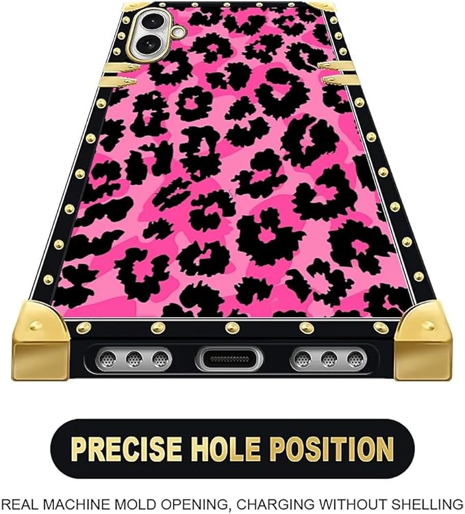 for iPhone 17 Case Luxury Golden Decoration for Girl Women Soft TPU Shockproof Protective Hard PC Back for iPhone 17 Crazy Pattern Pink Black Leopard