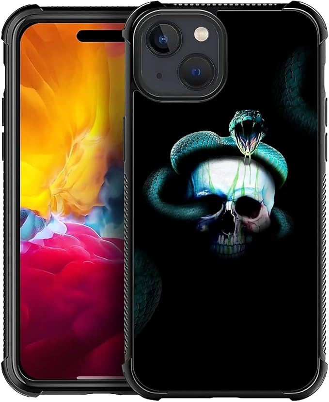 for iPhone 15 Plus Case, Skeleton Winding Snake Pattern Graphic Design Girl Boy Soft Silicone Hard Acrylic Shock Protection for iPhone 15 Plus