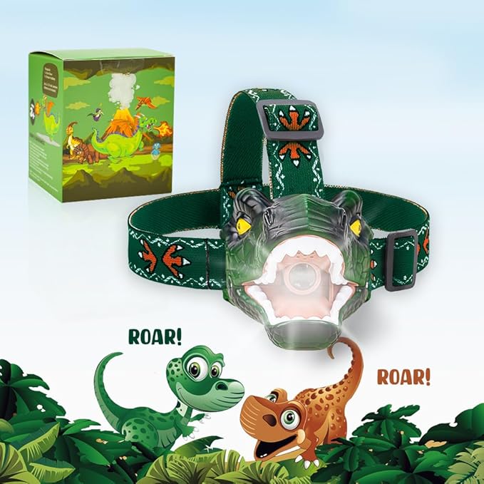 LED Dinosaur Headlamp for Kids, Children's Toy Flashlight T-Rex Dinosaur Toys for Age 3 4 5 6 7 8 9 Years Old Kids, Camping Hiking Gear for Boys Girls