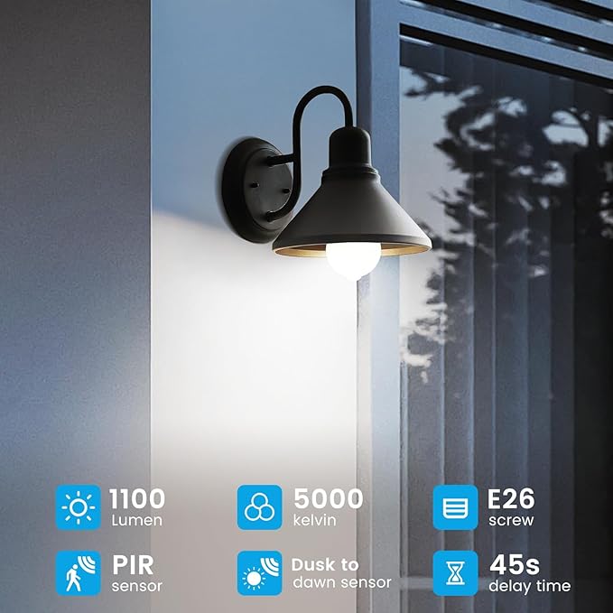 Motion Sensor Light Bulbs, 13W(100W Equivalent) Movement Activated Dusk to Dawn Sensor LED Bulb, A19 E26 5000K Cool White Security Bulbs Outdoor Indoor, for Porch Garage Basement Hallway 4 Pack