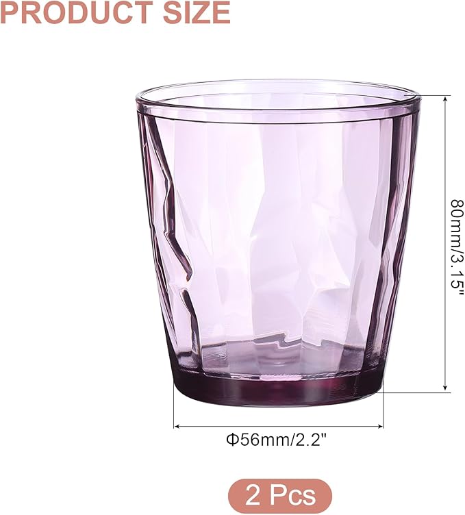 uxcell 7oz Acrylic Drinking Glasses, 2Pcs Plastic Reusable Tumblers Drinkware Unbreakable Water Glasses Cups Stackable & Dishwasher Safe for Home Outdoors Restaurant, Purple