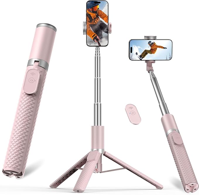 Vimose Phone Tripod & Selfie Stick with Remote, Portable, Lightweight for Video Recording Vlog, Extendable Travel Tripod Stand Compatible with iPhone Android, Pink, 62"