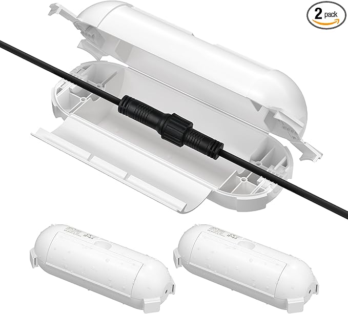 [2 Pack] Outdoor Extension Cord Safety Cover, BN-LINK Outdoor Plug Protector Waterproof, Electrical Connection Box for Holiday String Lights & Tools, White