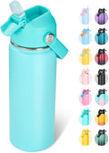 Fijinhom 18oz Insulated Stainless Steel Water Bottle, Wide Mouth Double Wall Vacuum, Silicone Straw, Sweat & Leak Proof, BPA Free Insulated Water Flask for Travel, Keep Cold 24h Hot 12h, Sky