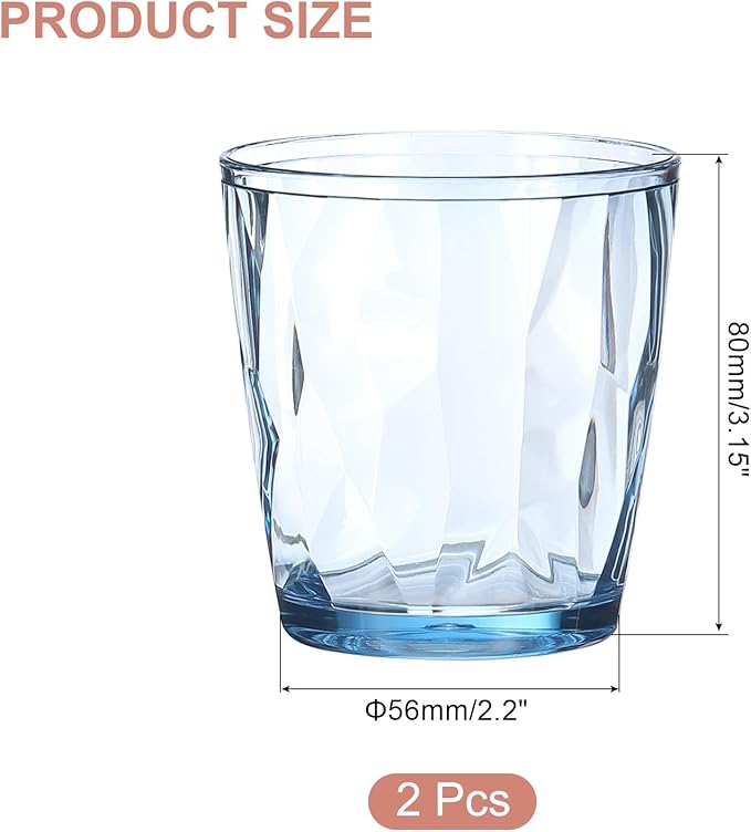 uxcell 7oz Acrylic Drinking Glasses, 2Pcs Plastic Reusable Tumblers Drinkware Unbreakable Water Glasses Cups Stackable & Dishwasher Safe for Home Outdoors Restaurant, Sky Blue