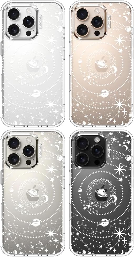 MOSNOVO Case for iPhone 16 Pro, [Buffertech 6.6ft Military-Grade Drop Protection] [Anti Peel Off Tech] Clear TPU Bumper Phone Case Cover Design - Galaxy