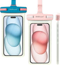 wellhouse Waterproof Phone Pouch, Waterproof Phone Case for iPhone 17 16 15 14 13 Pro Max XS Samsung, IPX8 3D Cellphone Dry Bag Beach Essentials (2 Pack - Luminous Blue & Pink7.0, 7 inch)