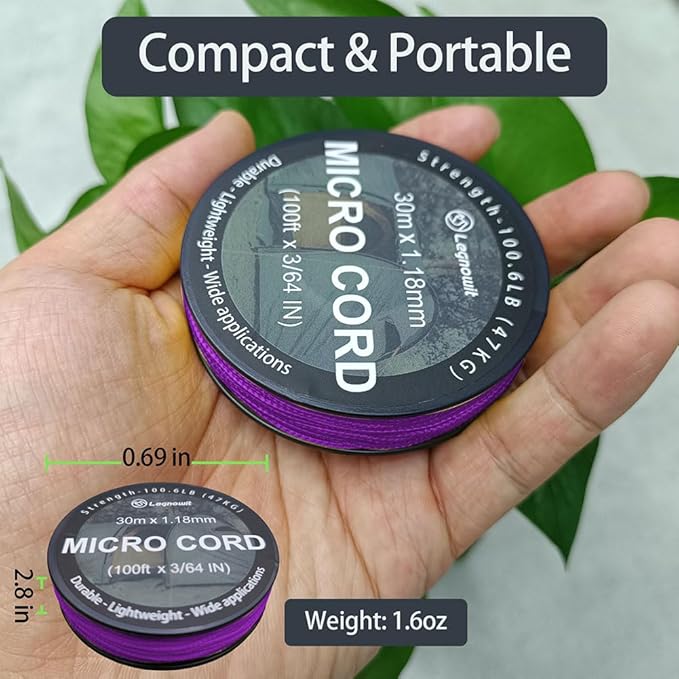Micro Paracord, 1.18mm x 100ft Thin Mini Utility Braided Small Paracord for Crafting, DIY Project, Camping and More