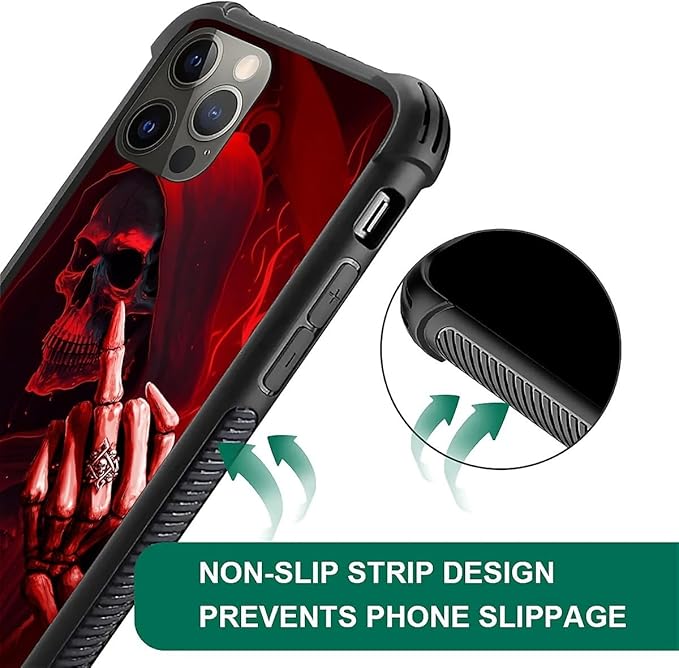 for iPhone 11 Pro Case, Gestures Funny Skull Pattern Graphic Design Girl Boy Soft Silicone Hard Acrylic Shock Protection for iPhone 11 Pro