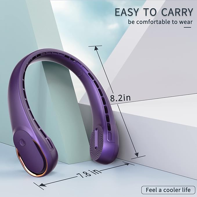 ASNUG Portable Neck Fan, Neck Fans for Men, 4000 mAh Rechargeable Personal Fan,360° Hands Free Bladeless Fan, 3 Speeds Adjustable, Faster Cooling, Super Quiet, Suitable for Home, Office, Sports