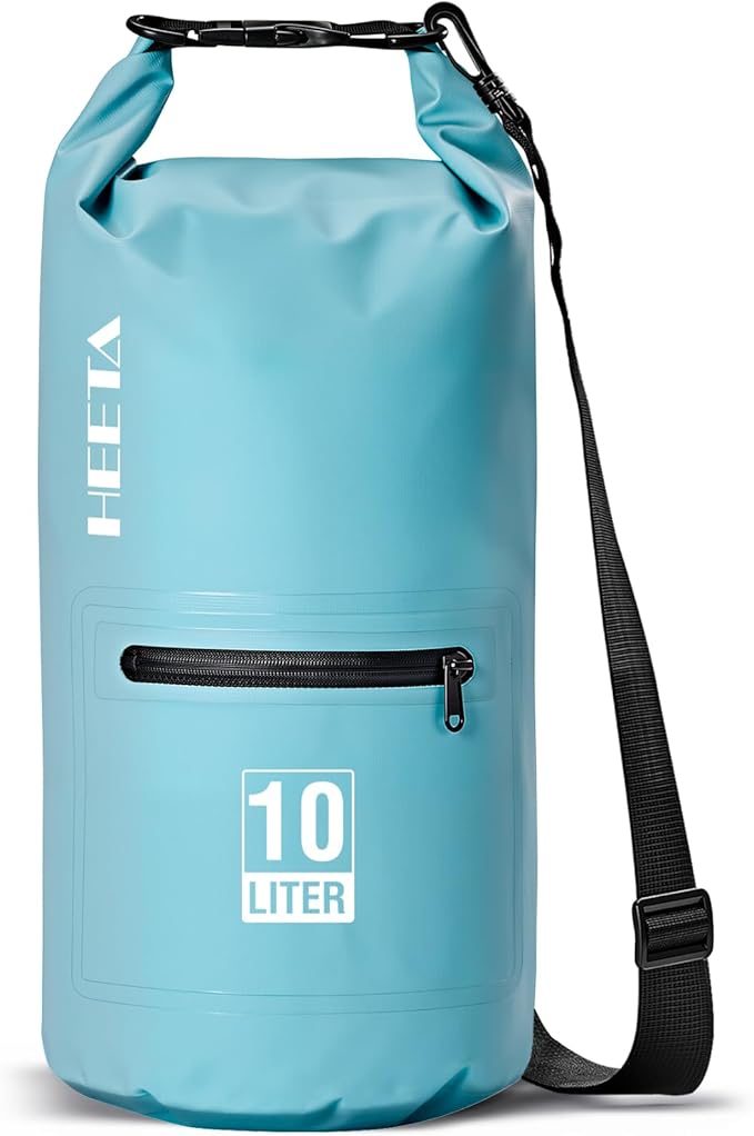 HEETA Waterproof Dry Bag with Front Zippered Pocket for Women Men, 5L/10L/20L/30L/40L Roll Top Lightweight Dry Storage Bag Backpack for Travel, Kayaking, Boating, Rafting, Camping, Hiking & Beach