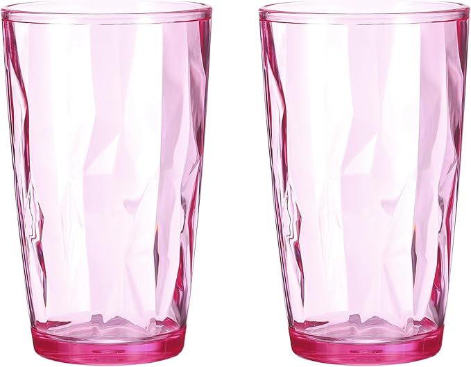 uxcell 17oz Acrylic Drinking Glasses, 2Pcs Plastic Reusable Tumblers Drinkware Unbreakable Water Glasses Cups Stackable & Dishwasher Safe for Home Outdoors Restaurant, Pink