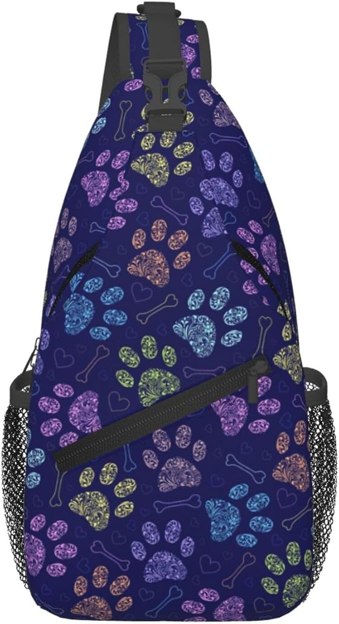 Dog Paw Sling Bag For Women Men Cute Footprint Backpack Crossbody Shoulder Bag Sling Backpack Chest Bag Travel Hiking Casual Sport Daypack