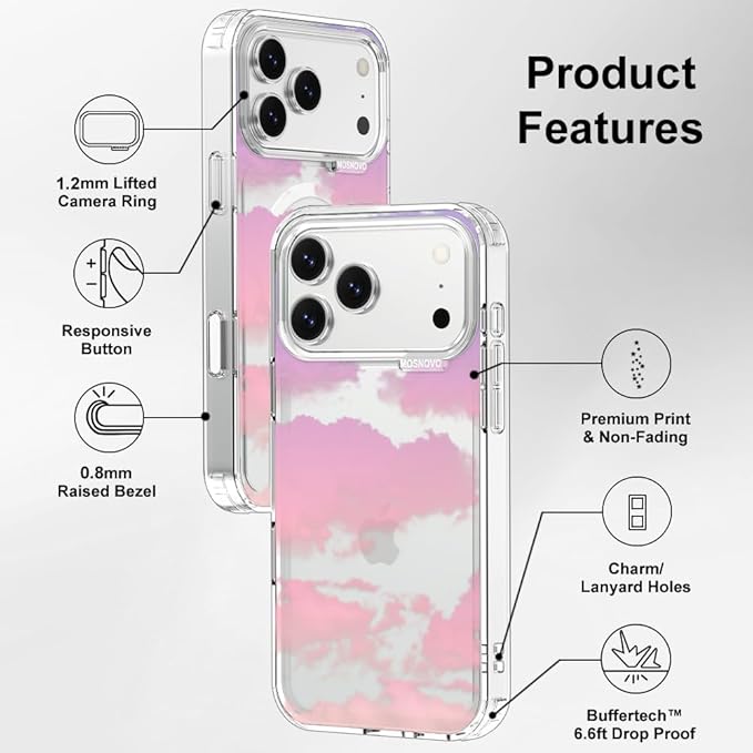 MOSNOVO for iPhone 17 Pro Max Case, Shockproof Military-Grade Protection 6.6ft Drop Tested, Camera Control, Clear Phone Case for iPhone 17 Pro Max, Sunset Glow Design