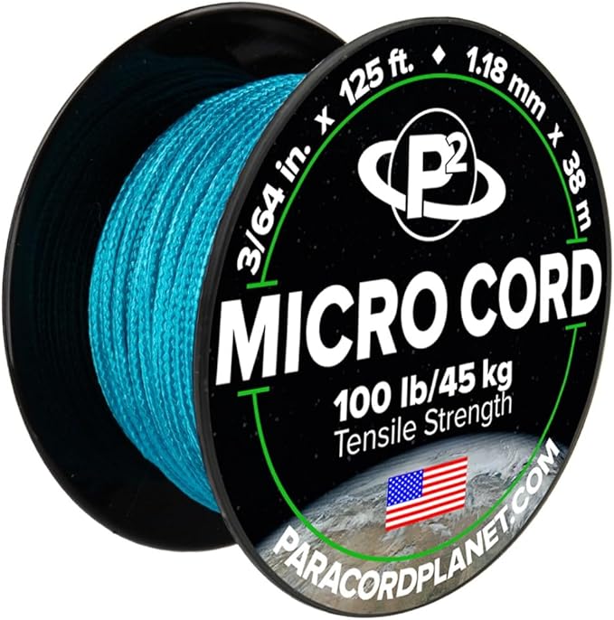 Paracord Planet Micro Paracord – Thin Braided Cord for Crafting, Fishing, and DIY Projects in 125 ft Spools – Neon Turquoise