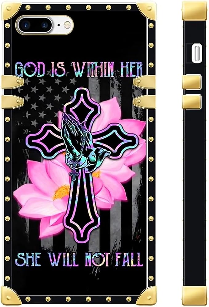 Compatible with iPhone 8 7 SE Case, Praying Cross Hands Luxury Golden Decoration for Girl Women Soft TPU Shockproof Protective Hard PC Back for iPhone 8 7 SE