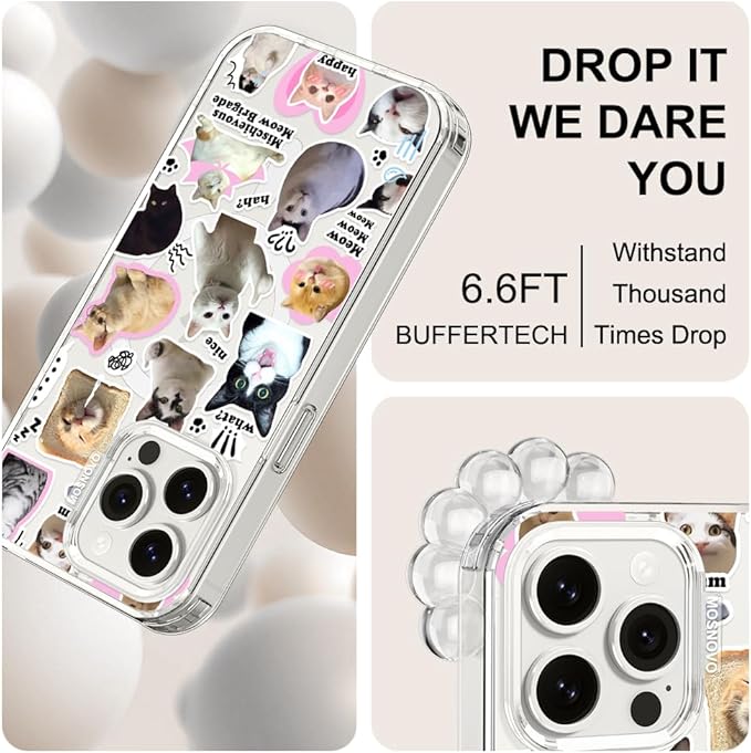MOSNOVO Case for iPhone 15 Pro Max, [Buffertech 6.6ft Military-Grade Drop Protection] [Anti Peel Off Tech] Clear TPU Bumper Phone Case Cover Design - The Cat Brigade