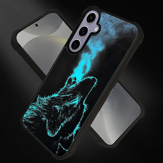 for Samsung Galaxy S24 S25 Case, Blue Breathing Wolf Pattern Graphic Design Girl Boy Soft Silicone Hard Acrylic Shock Protection for Samsung Galaxy S24 S25
