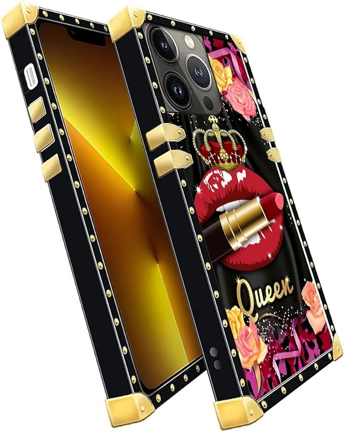 Compatible with iPhone 13 Pro Case, Queen Lip Crown Leopard Print Luxury Golden Decoration for Girl Women Soft TPU Shockproof Protective Hard PC Back for iPhone 13 Pro
