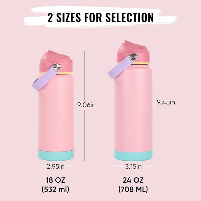 Fijinhom 24oz Insulated Stainless Steel Water Bottle, Wide Mouth Double Wall Vacuum, Silicone Straw, Sweat & Leak Proof, BPA Free Insulated Water Flask for Travel, Keep Cold 24h Hot 12h, Cherry