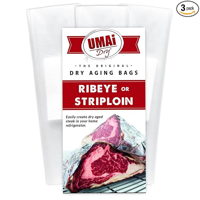 UMAi Dry Aging Bag for Steaks, Pack of 3, Dry Age Bags for Meat, Ribeye & Striploin Steak up to 12-18 lbs, Home Steak Ager Refrigerator Bags, No Vacuum Sealer Needed, Tender Aged Beef in 28-45 Days