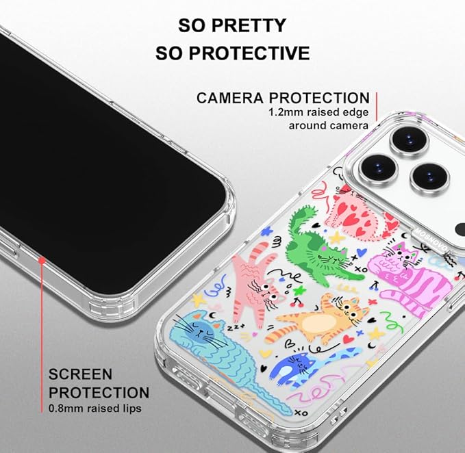MOSNOVO for iPhone 17 Pro Case, Shockproof Military-Grade Protection 6.6ft Drop Tested, Camera Control, Clear Phone Case for iPhone 17 Pro, Doodle Cats Design