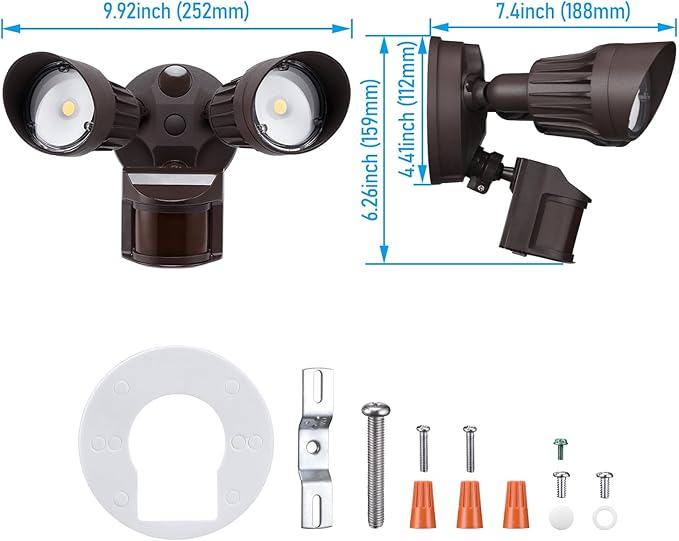 LEONLITE COB LED Security Light, Motion Sensor Outdoor Lights, Dusk to Dawn, 100-277V, ETL Listed, Adjustable Heads, Motion Detector Flood Light, Aluminum, IP65 Waterproof, 5000K Daylight, Bronze