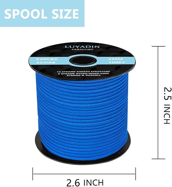 Paracord 240lb - Diameter 2mm Micro Utility Cord -3 Strand Parachute Spool Cord - 100ft 200ft,Paracord for Camping,Hiking,Fishing,Outdoor and DIY