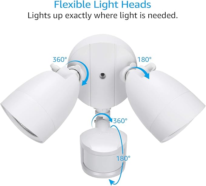 LEONLITE LED Security Lights Outdoor Motion Sensor, Motion Flood Light for Outside, Dusk to Dawn, UL Listed, Adjustable Dual Heads, Wet Location, 5000K Daylight, White