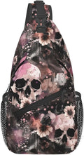 Flowers And Skulls Sling Bag For Women Men Halloween Backpack Crossbody Skull Shoulder Bag Sling Backpack Chest Bag Travel Hiking Casual Sport Daypack