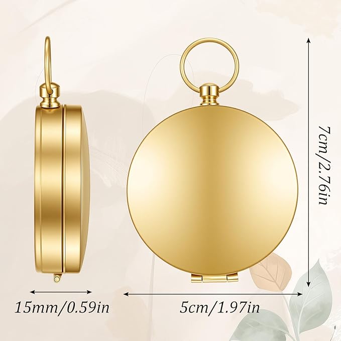 Brass Compass for Hiking Large Dial Pocket Compass with Keychain Loop Camping Survival Compass Ideal Metal Navigation Tool for Teen Scouts Men Hiking Camping Hunting Outdoor (Gold)