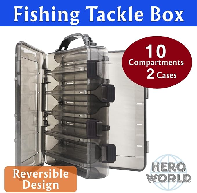 Fishing Tackle Box Set – 2-Pack Double-Sided Reversible Lure Organizer (Black,10-Slotx2)