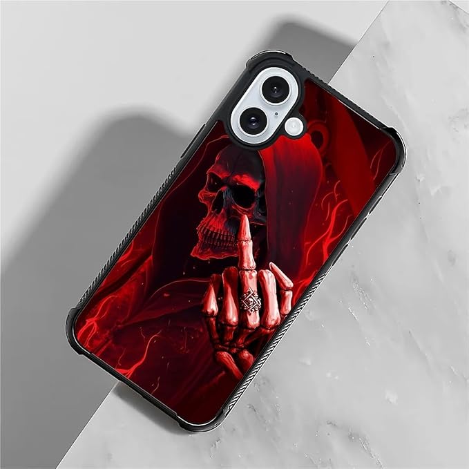 for iPhone 16 Case, Gestures Funny Skull Pattern Graphic Design Girl Boy Soft Silicone Hard Acrylic Shock Protection for iPhone 16