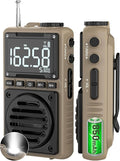 Digital AM FM Weather Band Radio 851mAh Rechargeable Portable Pocket Radio with Best Reception,Flashlight,LCD Screen, Back Clip,Stereo Earphone Jack, SOS Alarm,Sleep Timer for Jogging（Brown）