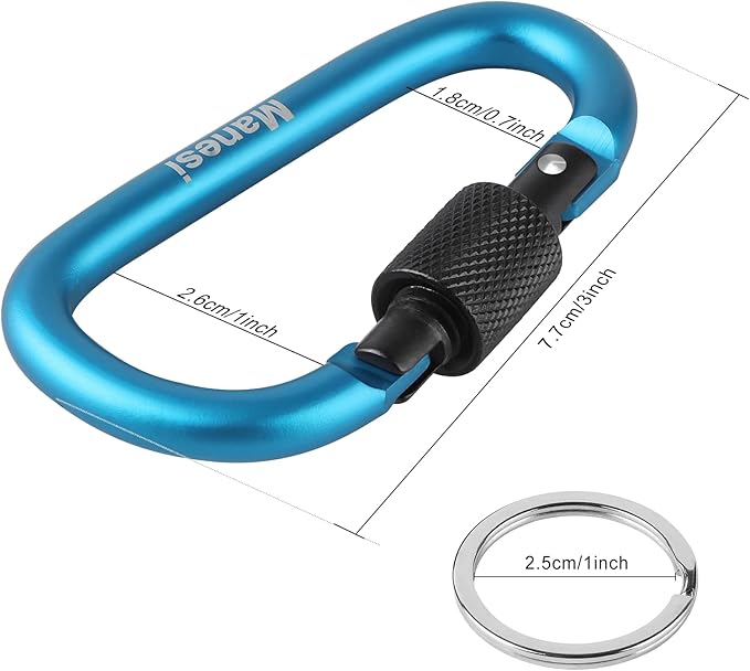 10 Pack Aluminum D Ring Key Rings Clips Locking Carabiner for Camping Fishing and Outdoor Use，Clips with Screw Gate Multicolored
