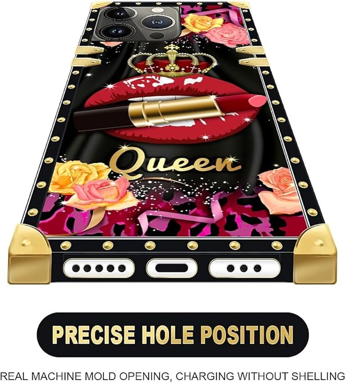 Compatible with iPhone 13 Pro Max Case, Queen Lip Crown Leopard Print Luxury Golden Decoration for Girl Women Soft TPU Shockproof Protective Hard PC Back for iPhone 13 Pro Max